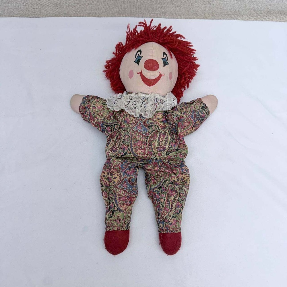 Vintage Liberty of London Paisley Clown Doll Hand Made in England Red Hair 13"